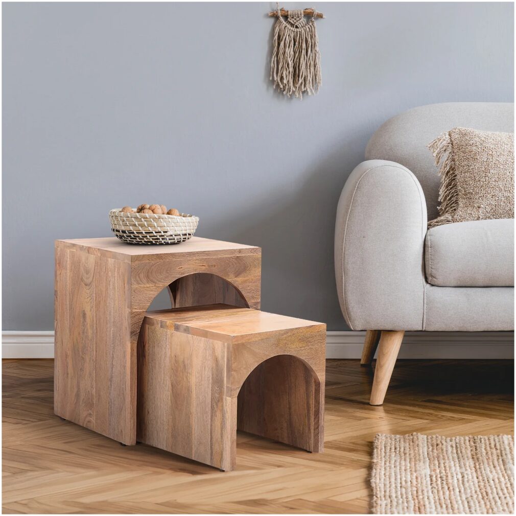 Nest of 2 Arched End Tables - Mango Wood