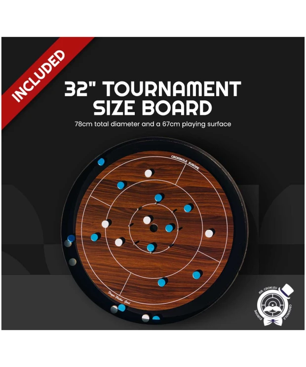 Crokinole Board Game Set – Classic Dark Edition with extra Discs & Powder + Wall mount and Bag