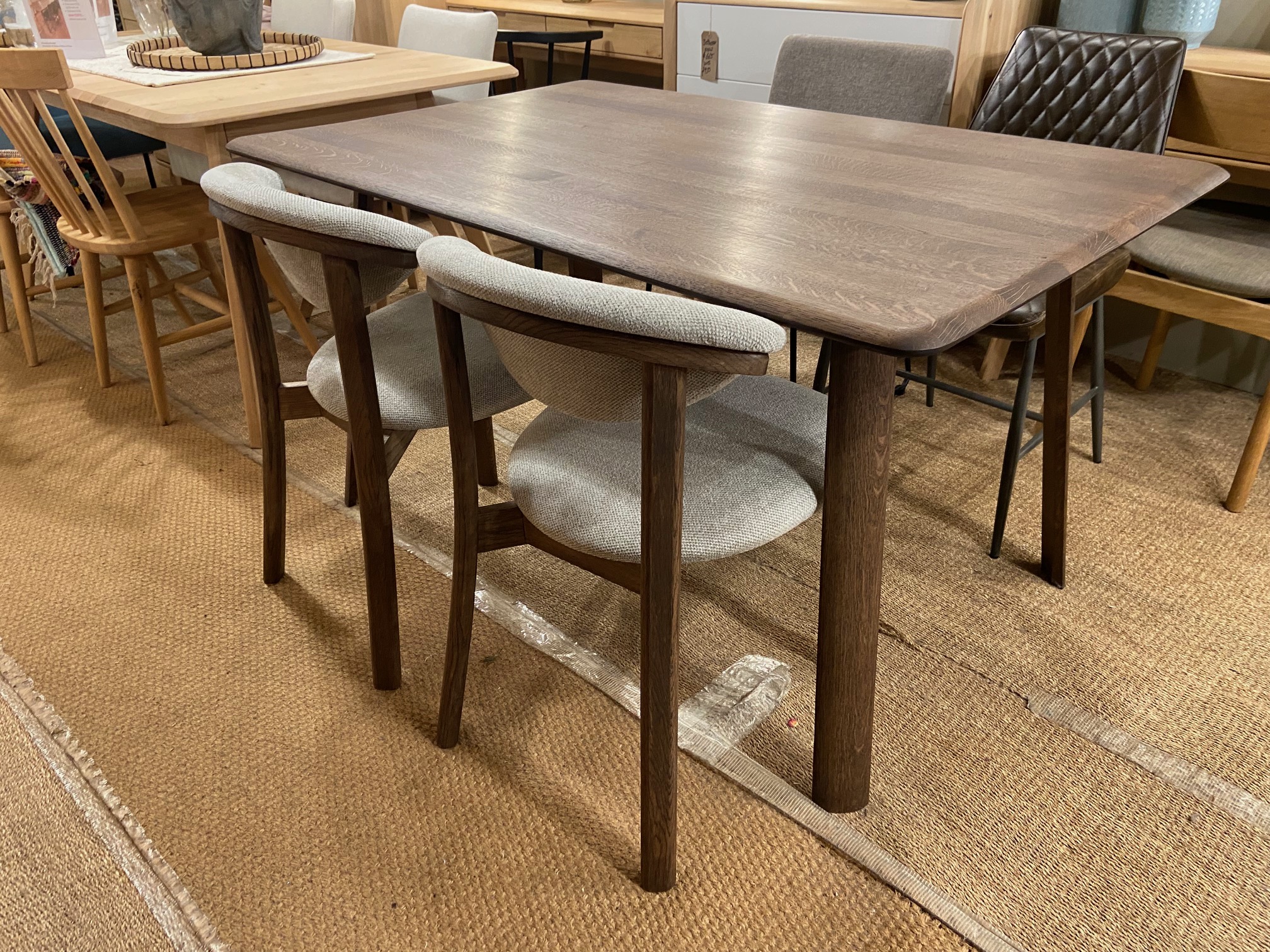 Ex Display Asiago 1.4m Dining Table Smoked Oak Finish with 4x Gitte Dining chairs