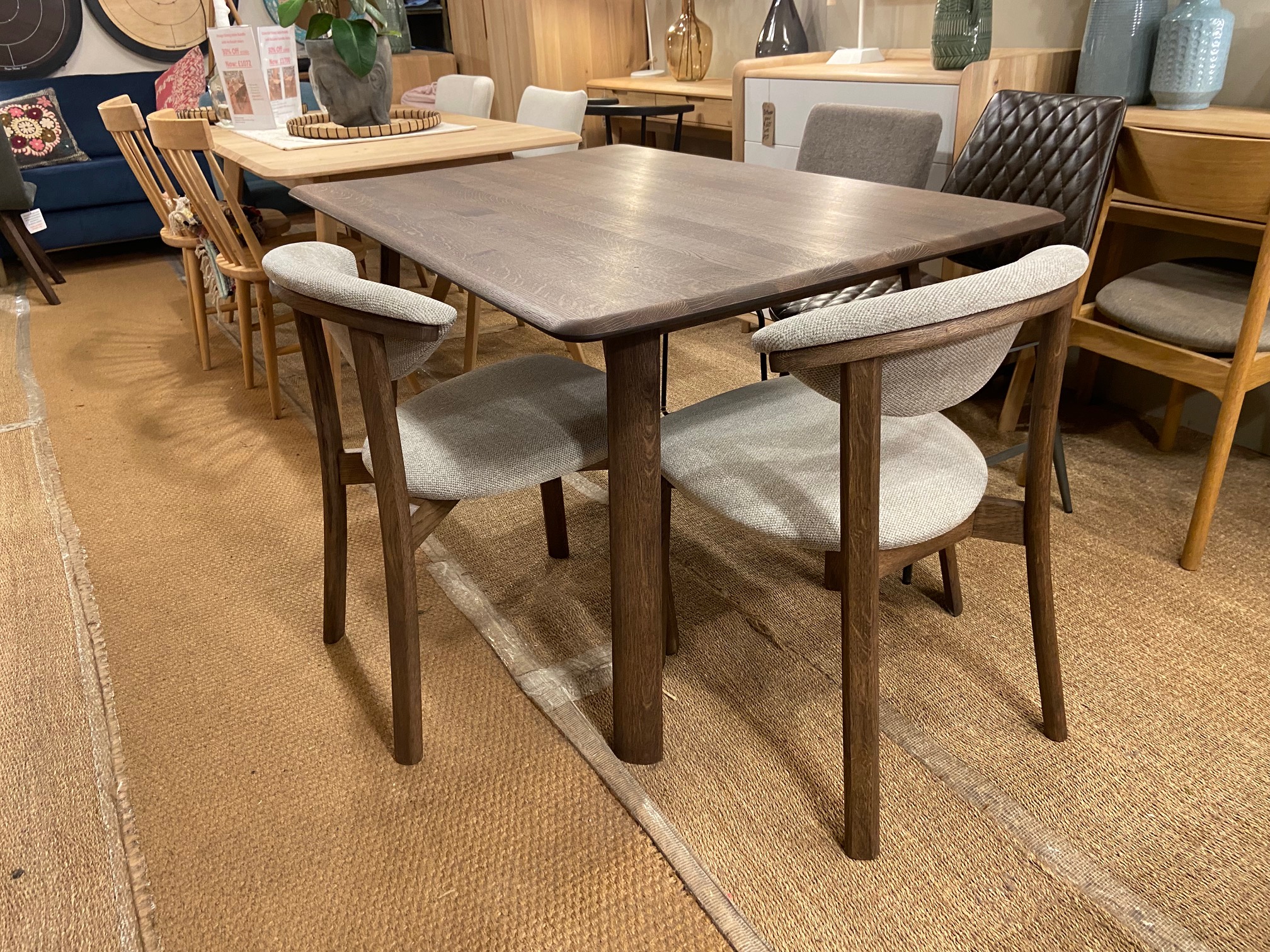 Ex Display Asiago 1.4m Dining Table Smoked Oak Finish with 4x Gitte Dining chairs