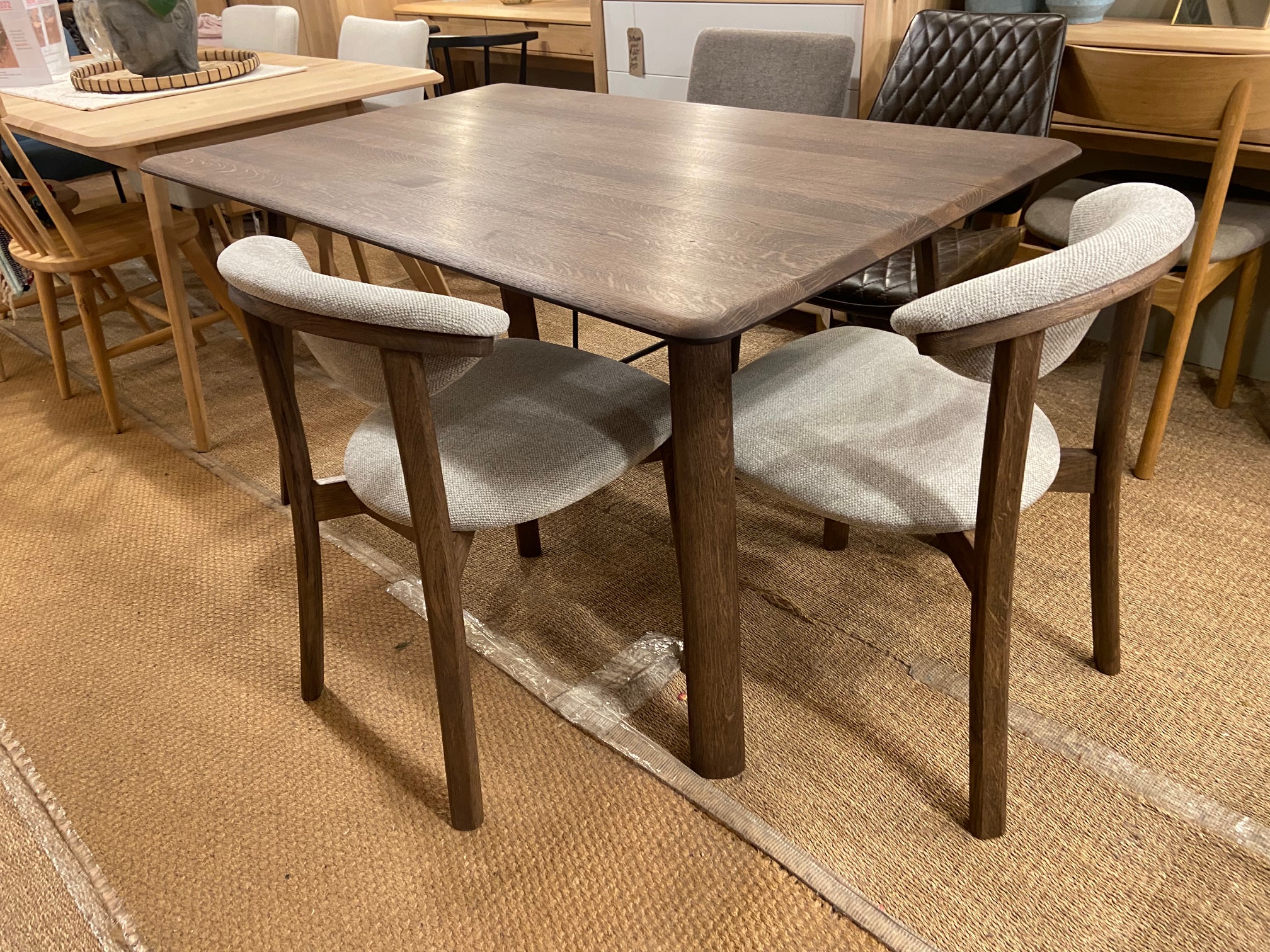 Ex Display Asiago 1.4m Dining Table Smoked Oak Finish with 4x Gitte Dining chairs